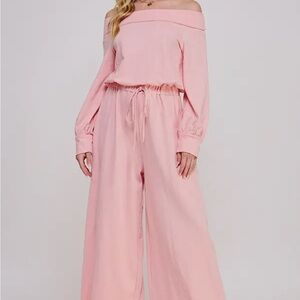 New Jade by Jane Chic Off-Shoulder Pink Jumpsuit
